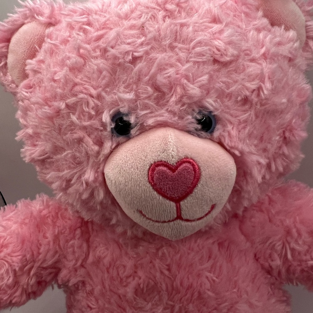 Build A Bear Teddy Pink Plush Stuffed Animal Toy Heart Nose Blue Eyes 16" BABW